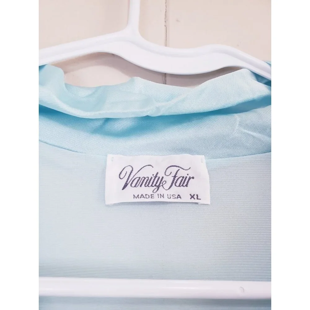 Vtg Vanity Fair Women XL House Coat Robe Lightweight Blue Floral Embroidery - Picture 5 of 5